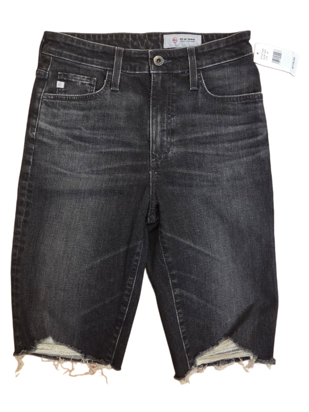 Ag Adriano Goldschmied Black Distressed Denim Bermudas